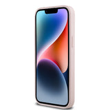 Apple iPhone 14 Pro Max Kılıf Guess Magsafe Şarj Özellikli Çiçek Tasarımlı Metal Yazı Logolu Kapak Pembe