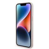 Apple iPhone 14 Pro Max Kılıf Guess PU Deri Taşlı Metal Üçgen Logolu Çapraz Vücut Askılı Kapak Pembe
