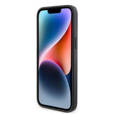 Apple iPhone 14 Pro Max Kılıf Guess PU Deri Taşlı Metal Üçgen Logolu Çapraz Vücut Askılı Kapak Siyah