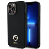 Apple iPhone 14 Pro Max Kılıf Guess Yazı ve Taşlı 4G Logolu Silikon Kapak Siyah