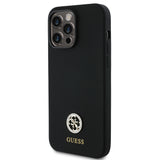 Apple iPhone 14 Pro Max Kılıf Guess Yazı ve Taşlı 4G Logolu Silikon Kapak Siyah