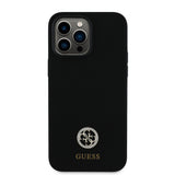Apple iPhone 14 Pro Max Kılıf Guess Yazı ve Taşlı 4G Logolu Silikon Kapak Siyah