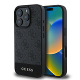 Apple iPhone 16 Pro Max Kılıf Guess PU Deri Şerit Logo Dizaynlı Kapak Siyah