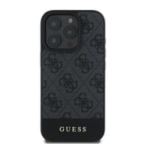 Apple iPhone 16 Pro Max Kılıf Guess PU Deri Şerit Logo Dizaynlı Kapak Siyah