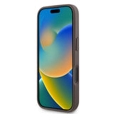 Apple iPhone 16 Pro Max Kılıf Guess PU Deri Taşlı Üçgen Logo 4G Desenli Strass Kapak Kahverengi