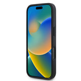 Apple iPhone 16 Pro Max Kılıf Guess PU Deri Taşlı Üçgen Logo 4G Desenli Strass Kapak Siyah